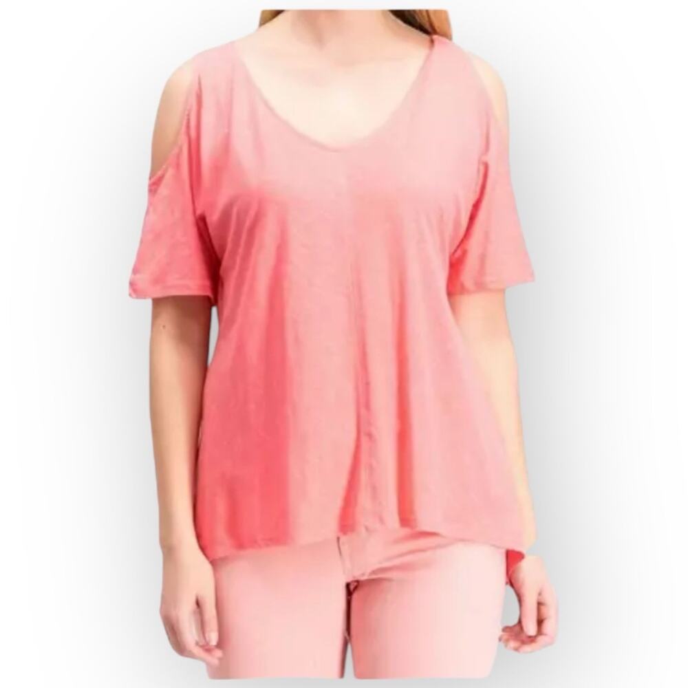 NWT Calvin Klein Poise Pink Cold-Shoulder V-Neck T-Shirt Women's XL Cotton Blend